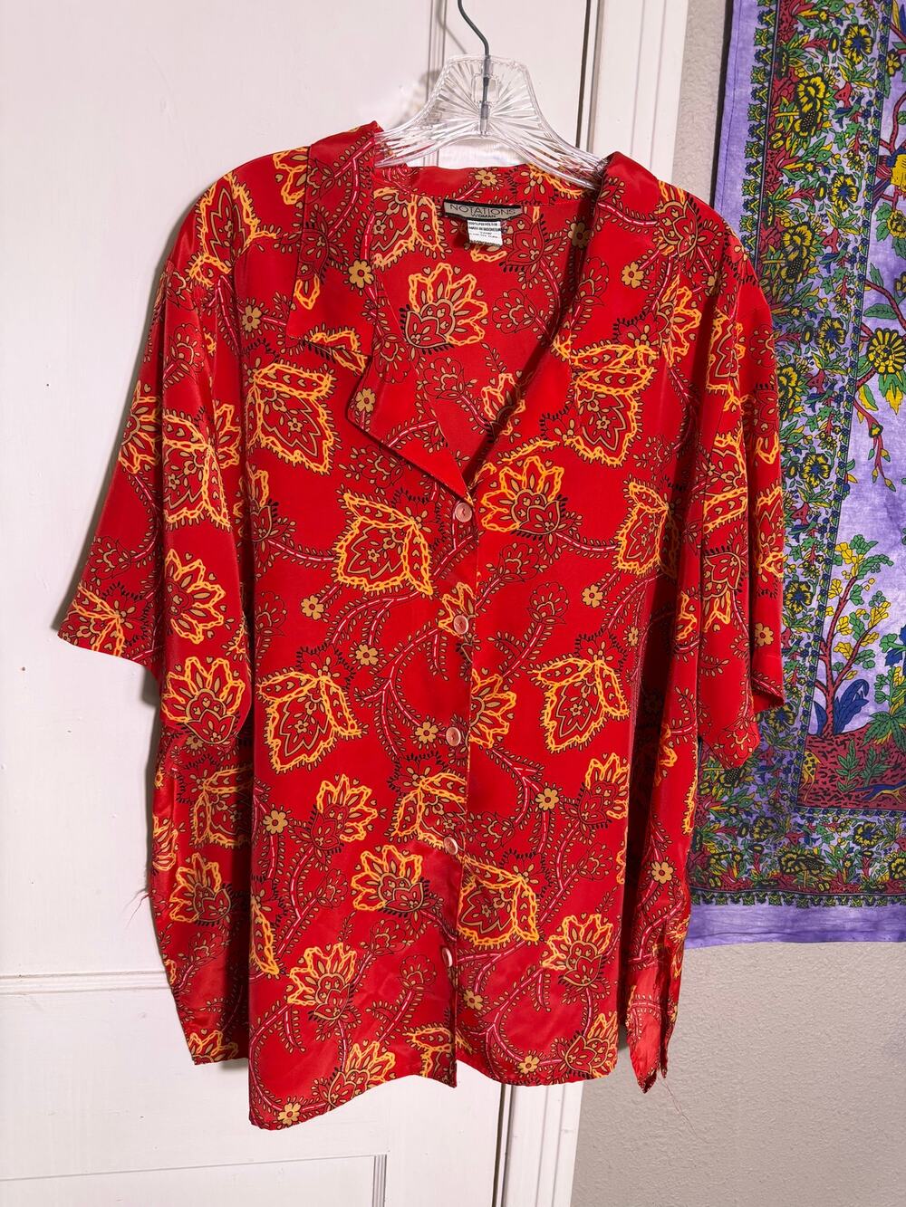 Notations Woman 20W Red Paisley Floral Button Front Blouse Plus Size